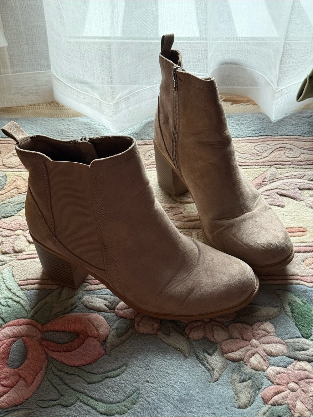 Natural Reflections Taupe Suede-Look Ankle Booties